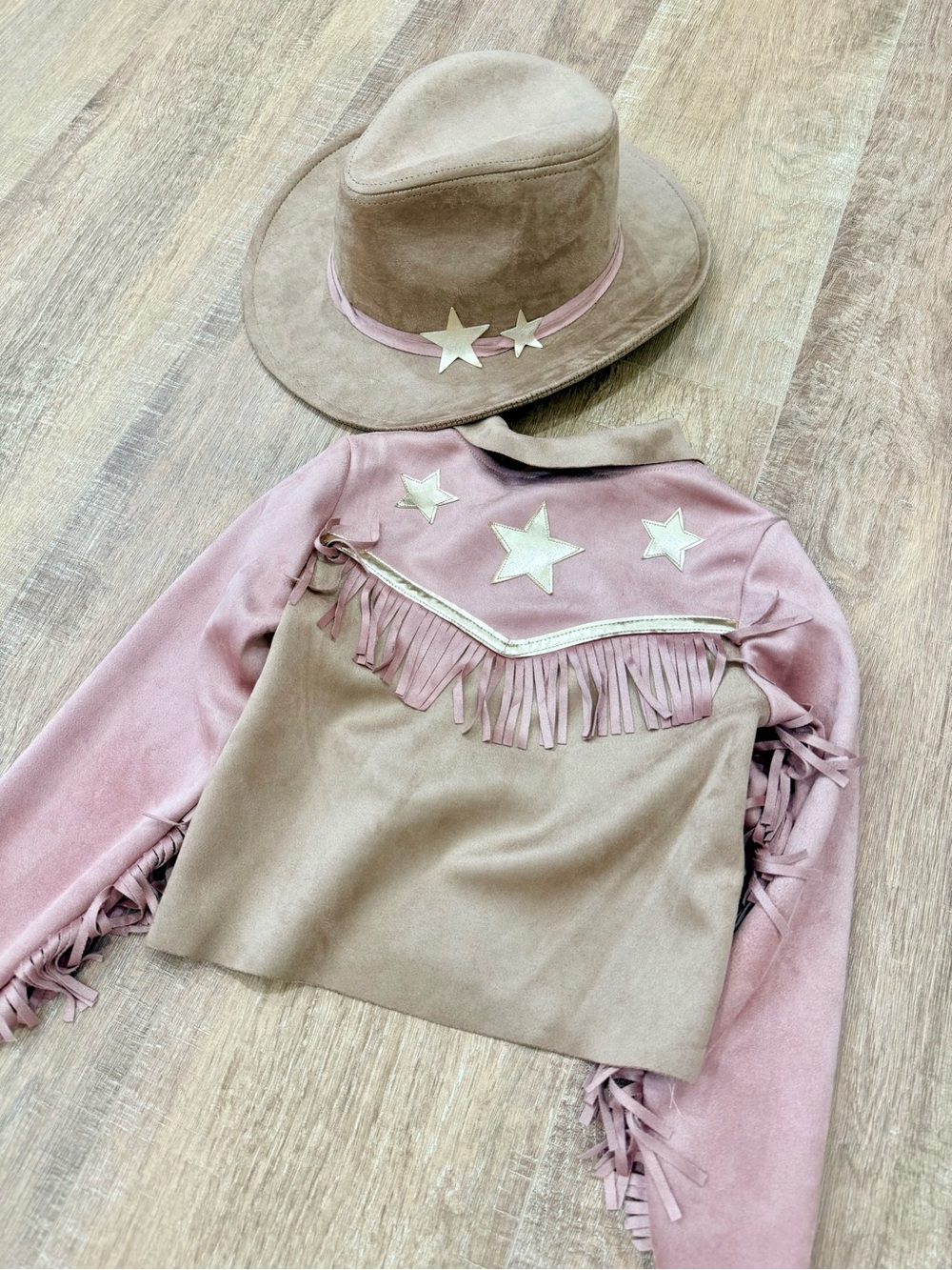 Zara Pink and Tan Fringe Western Jacket with Matching Hat